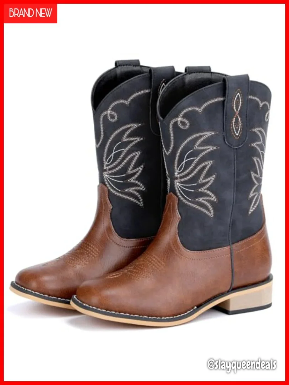 Kids Cowboy Boots Square Toe Faux Leather Western Equestrian